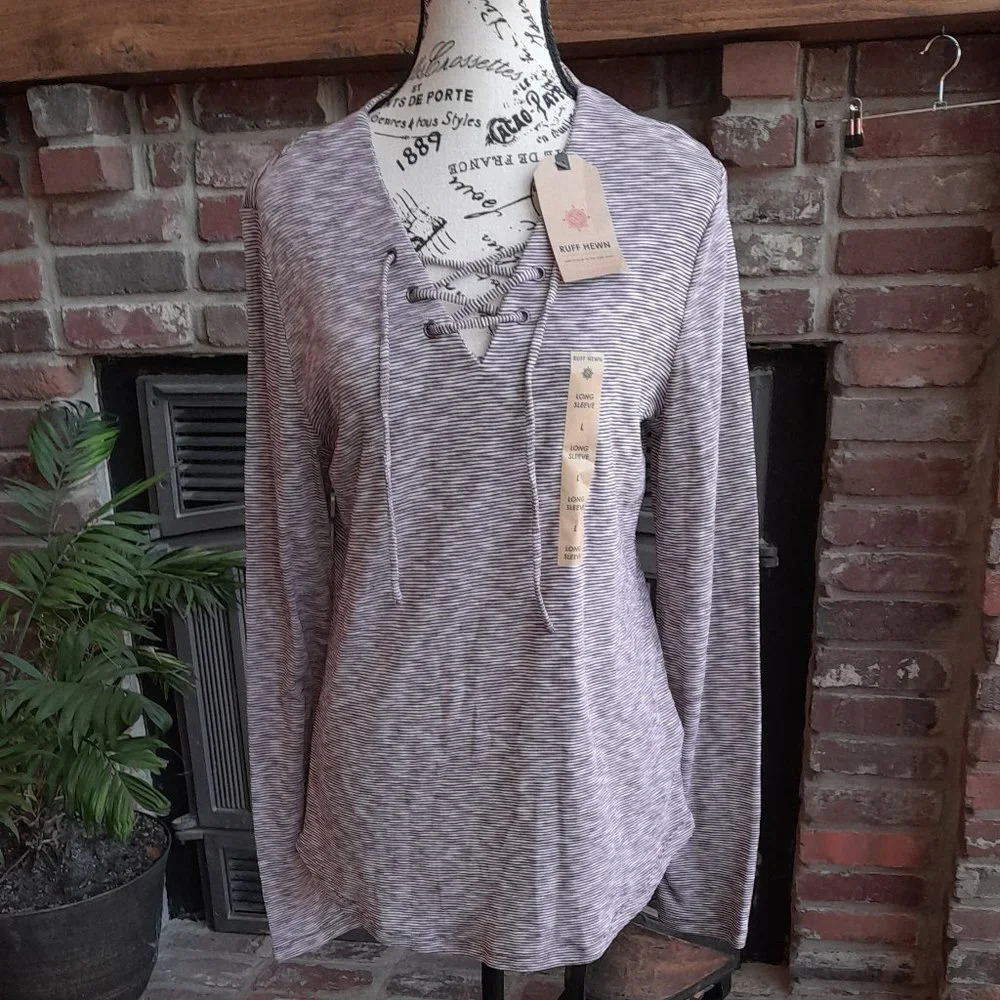 Ruff Hewn Long Sleeve Lace-up Top NWT